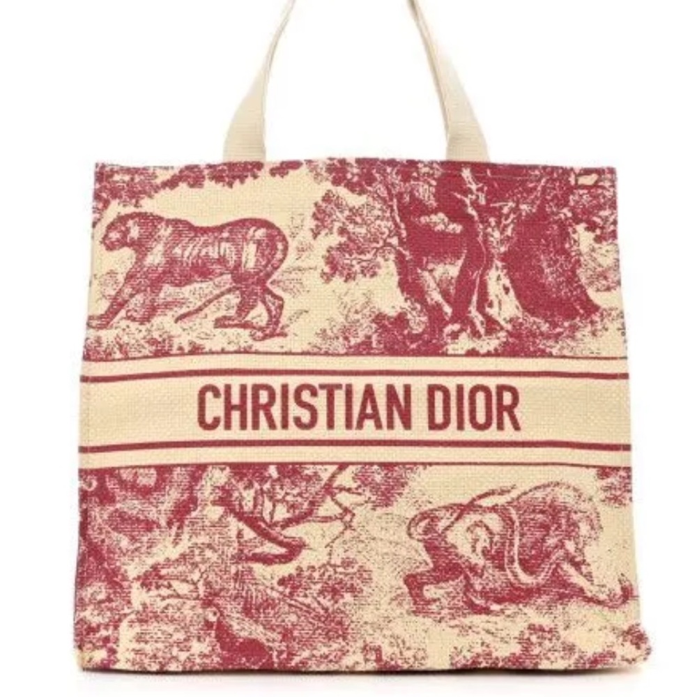 Dior Beige and Red Christian Dior Toile Tote